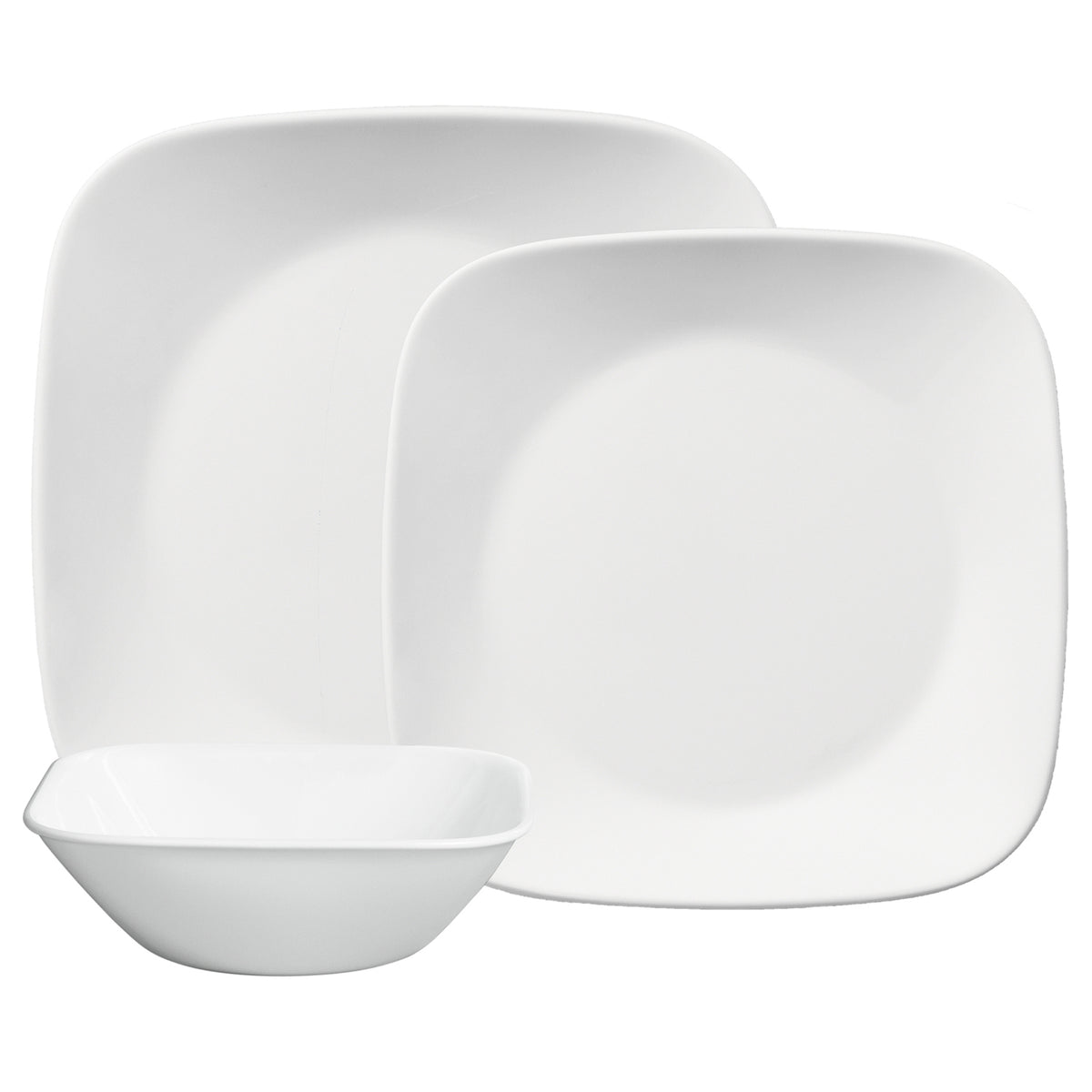 Corelle PURE WHITE dinnerware service set featuring white plates, bowls, and cups for elegant dining.