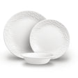 Corelle Bella Faenza white dinnerware service with plates and bowls, elegant tableware set for everyday use.