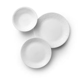 Corelle Bella Faenza white dinnerware service with plates and bowls, elegant ceramic tableware for everyday use.