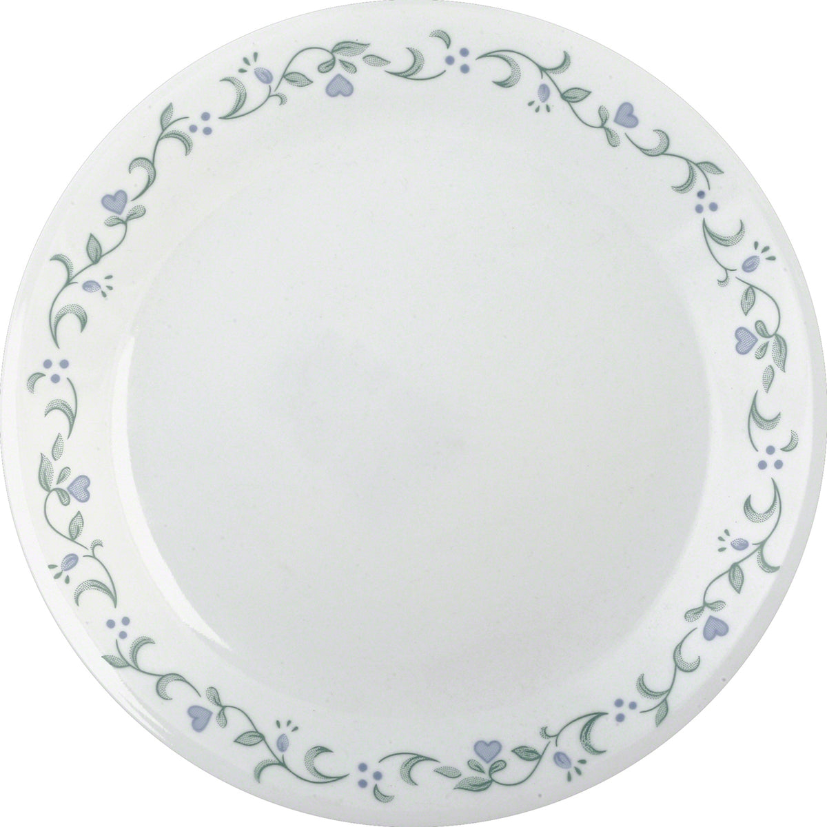 Corelle Country Cottage white dinnerware set with floral graphic, including plates and bowls, on a light background.