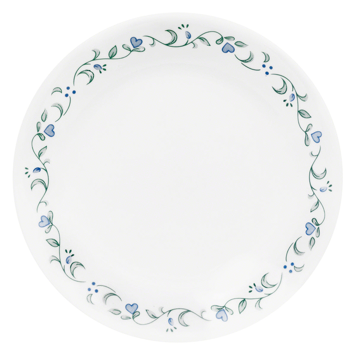 Corelle Country Cottage white dinnerware set with floral graphic design, includes plates and bowls arranged on a table.