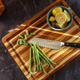 TEAKHAUS teak wood cutting board, rectangular traditional design, natural wood surface for food preparation and chopping.