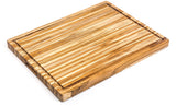 Teakhaus teak wood cutting board, rectangular shape, traditional design, natural wood grain, used for chopping and food prep.