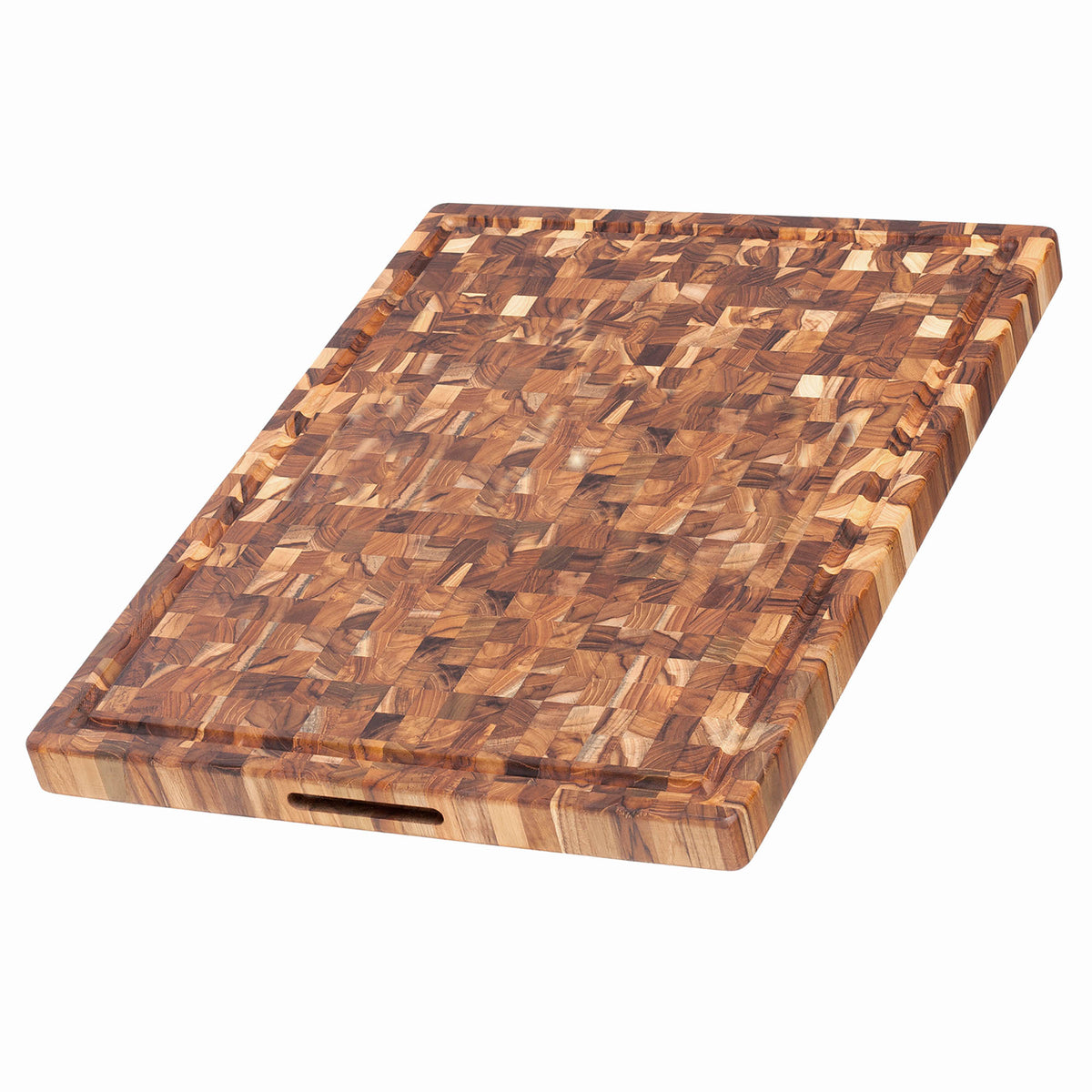 TEAKHAUS teak wood butcher block cutting board with knife groove, sturdy and spacious for food prep and slicing.