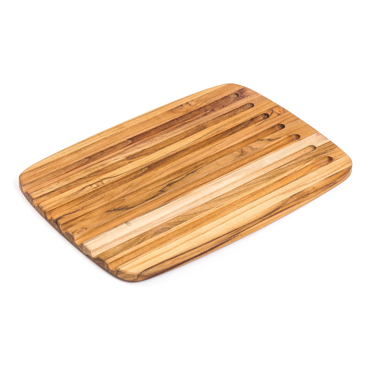 Teakhaus teakwood cutting board, Essential series, natural finish, rectangular shape, showing smooth surface and wood grain details.
