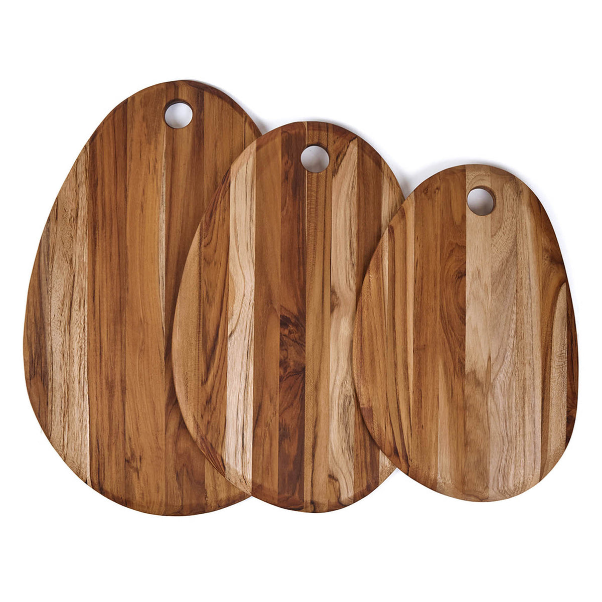 Oval TEAKHAUS teak wood cutting board with smooth surface and natural wood grain, ideal for food preparation.