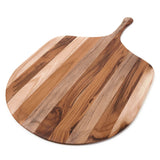 Teakhaus teak wood pizza cutting board with a smooth surface, oval shape, and natural wood grain for kitchen use.