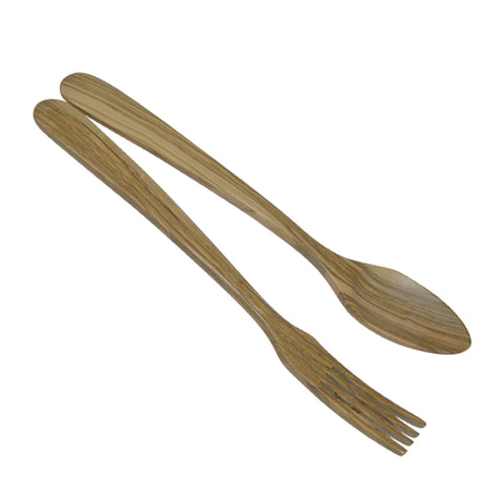 BÉRARD Parisian salad cutlery set with brown handles and 35 cm length, featuring fork and spoon for serving salads.