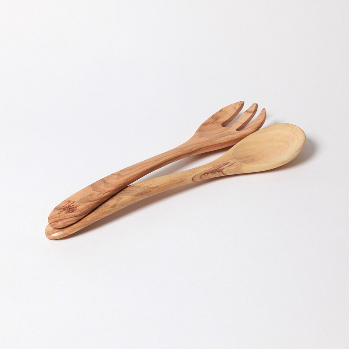 BÉRARD Provencal salad cutlery set with brown handles, 30 cm length, featuring fork and spoon for serving salads.
