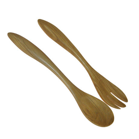 BÉRARD Terra salad cutlery set in brown with a 30 cm fork and spoon, stainless steel design for serving salads.