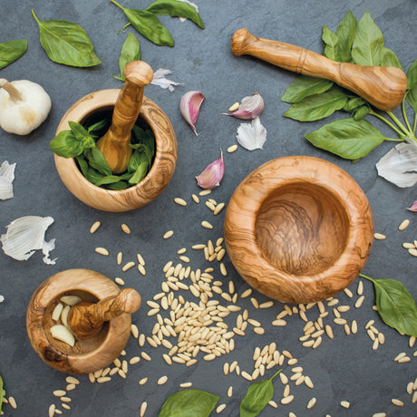 BÉRARD brown mortar with pestle, 14 cm diameter, ceramic grinding bowl for herbs and spices.