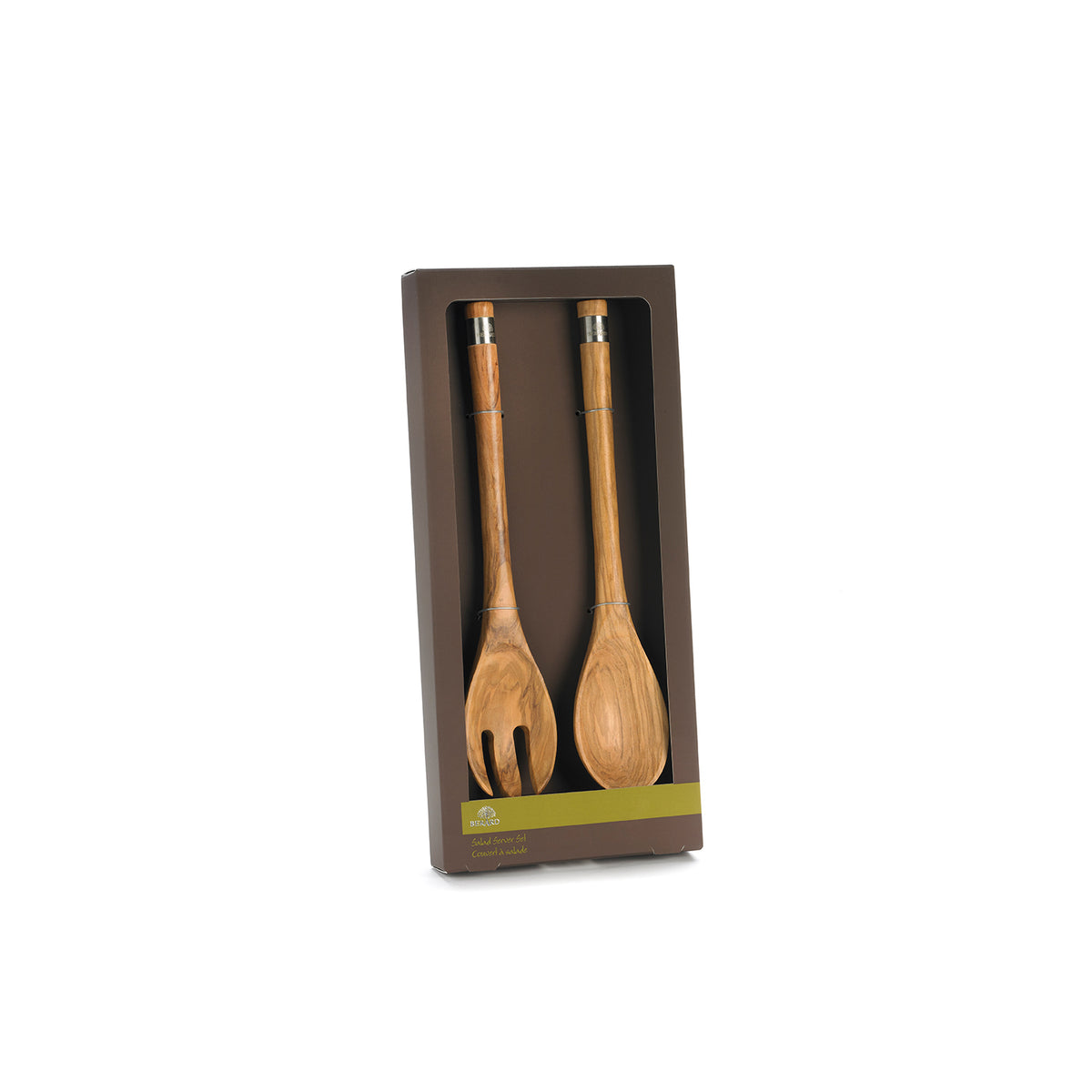 BÉRARD salad cutlery set in brown stainless steel, 30 cm length, with fork and spoon for serving salads.