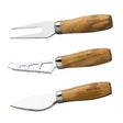 BÉRARD 3-piece cheese knife set with brown handles and 16 cm blades, perfect for slicing and serving various cheeses.