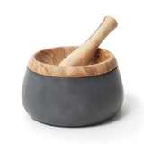 BÉRARD Millanari olive wood mortar and pestle set, anthracite finish, perfect for grinding herbs and spices.