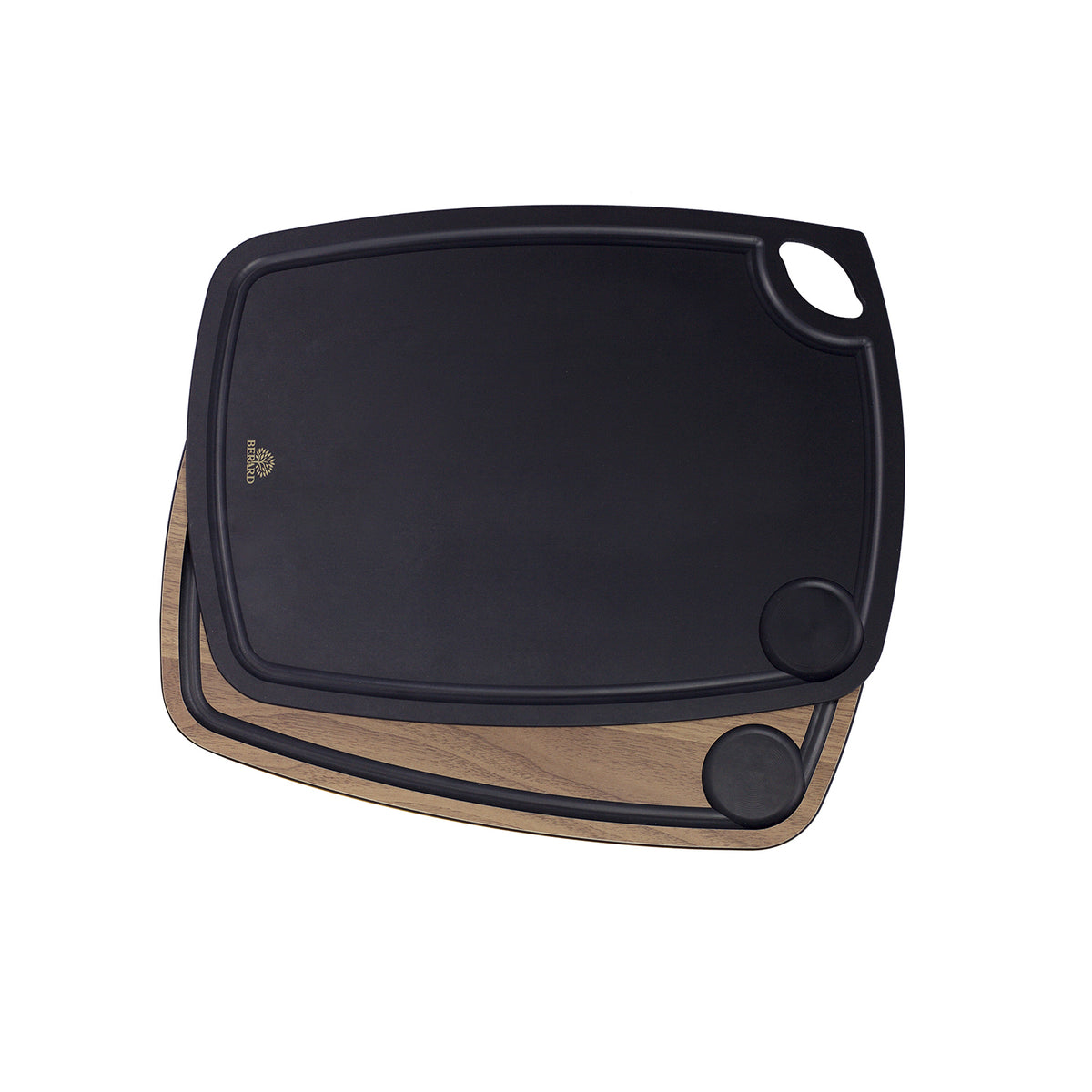 BÉRARD black 34cm cutting board with coffee and bistro design, ideal for kitchen prep and serving.