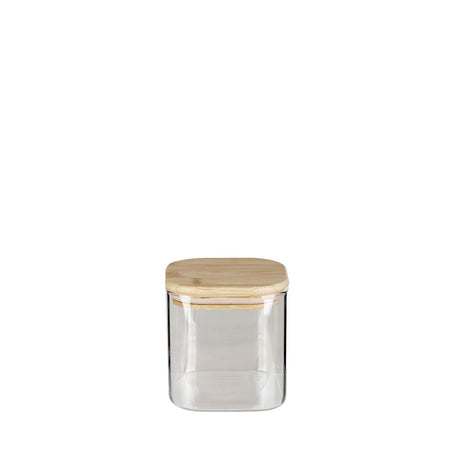Clear BÉRARD quadrilateral storage jar with 650 ml capacity, shown with a transparent glass body and secure lid.