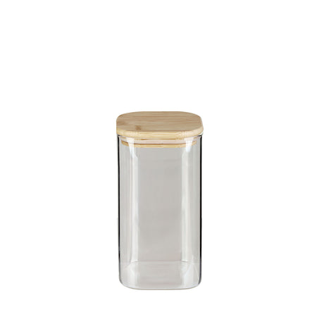 BÉRARD quadrilateral clear storage jar with a 1.3-liter capacity, made of transparent glass for kitchen storage.