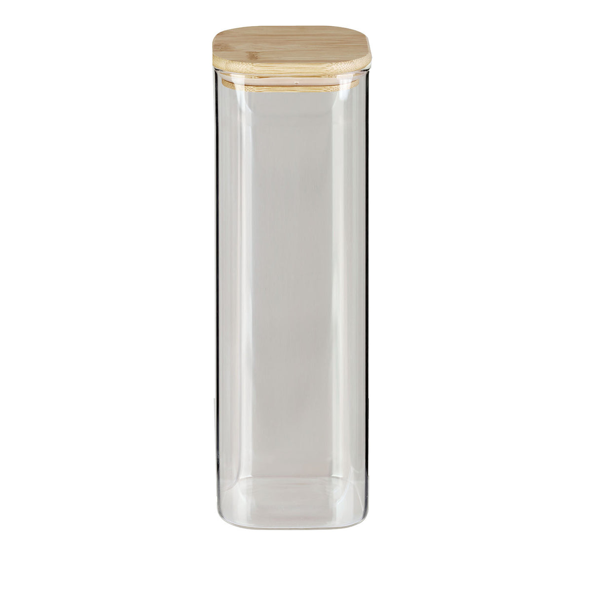 BÉRARD quadrilateral clear storage jar with 2.1-liter capacity, designed for kitchen organization and food storage.