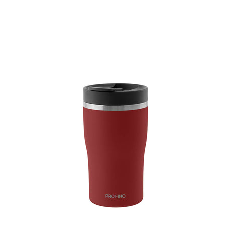 PROFINO BARISTA thermobecher in burgundy, stainless steel with a secure lid, ideal for hot drinks on the go.