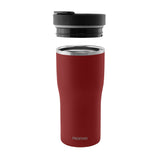 PROFINO Barista thermobecher in burgundy with stainless steel body and black lid, designed for hot beverage insulation.