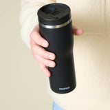 Black PROFINO BARISTA thermobecher with stainless steel body and lid, designed for hot beverages on the go.