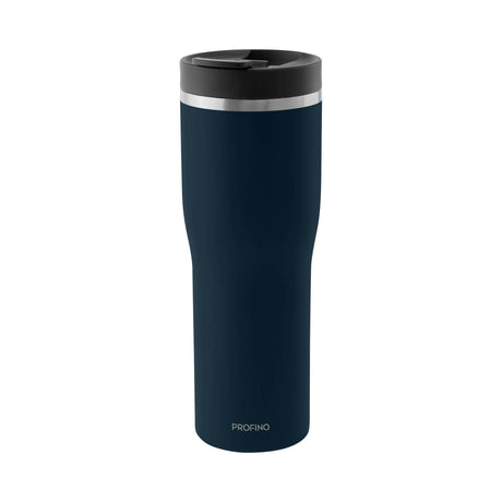 Blue PROFINO Barista thermobecher with a sleek design, featuring a secure lid and insulated body for hot and cold drinks.