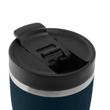Blue PROFINO BARISTA thermobecher with a sleek design, double-walled insulation, and spill-proof lid for hot and cold beverages.