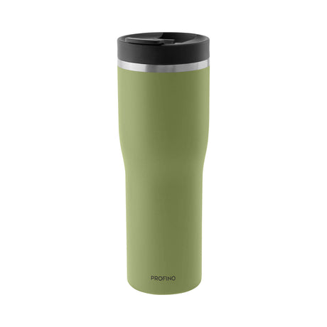 PROFINO Barista thermobecher in salbei with lid, stainless steel insulated mug for hot drinks on the go.