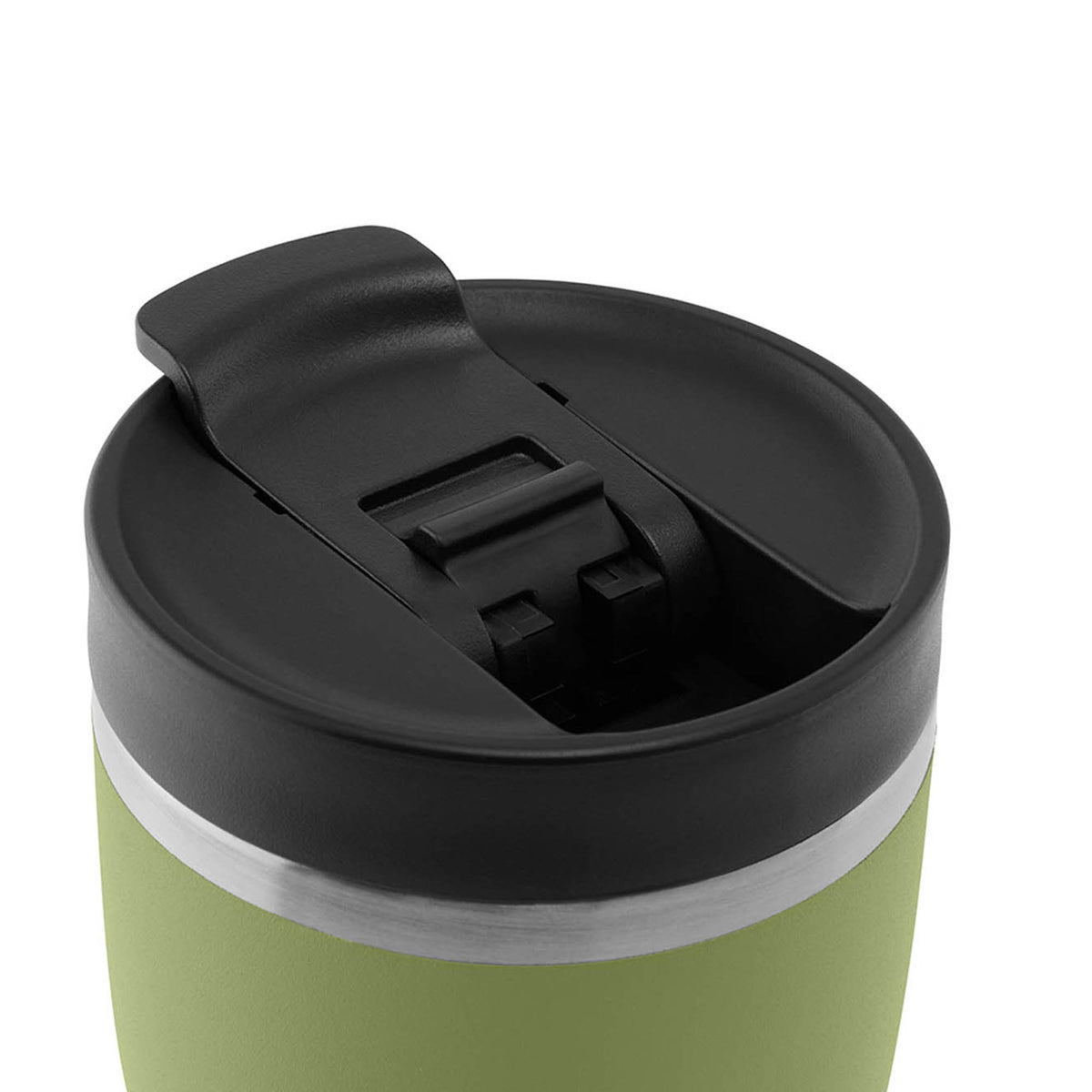 PROFINO Barista thermobecher in sage green with lid, designed for hot beverages, featuring a sleek, insulated stainless steel design.