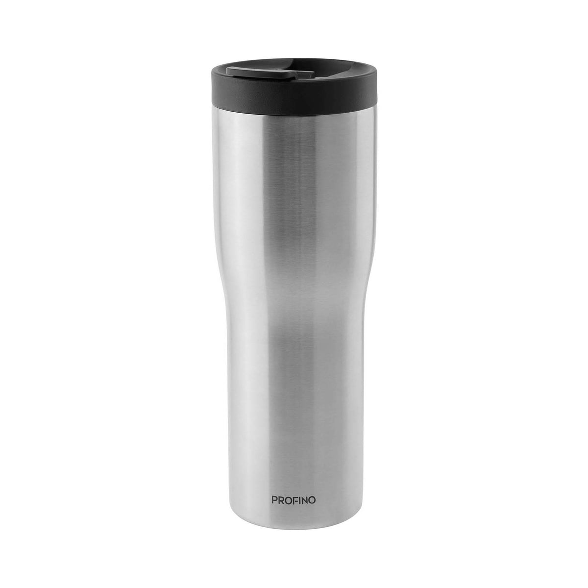 Stainless steel PROFINO BARISTA thermos mug with a lid and handle, designed for hot beverages on the go.