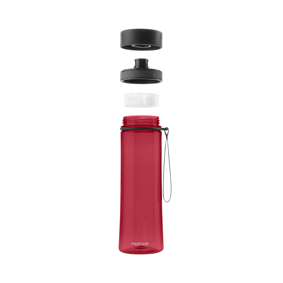 Profino Infuze 600ml red drinking bottle with sieve insert, reusable water bottle for infused drinks, close-up view.