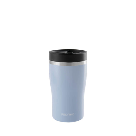 PROFINO Barista thermobecher in light blue, stainless steel travel mug with lid, designed for hot beverages and on-the-go use.