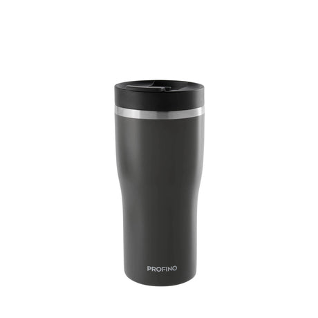 PROFINO BARISTA gray 250ml thermobecher with lid, stainless steel travel mug for hot beverages, close-up shot