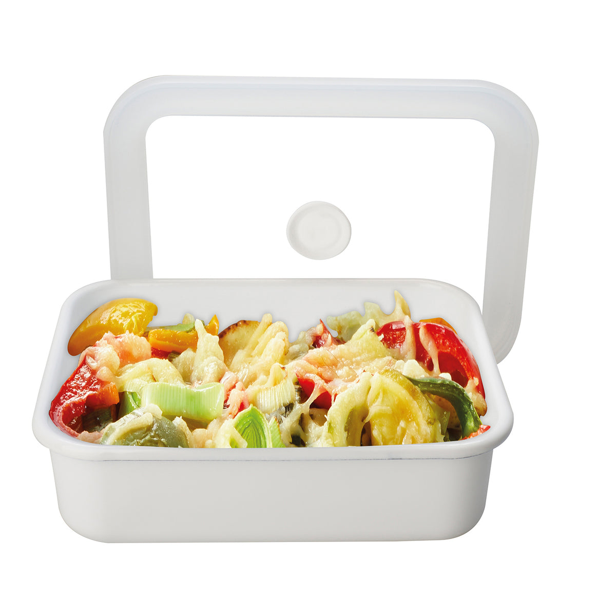 HONEYWARE white enameled vacuum storage canister with 1.35L capacity, featuring a secure lid and sleek design.