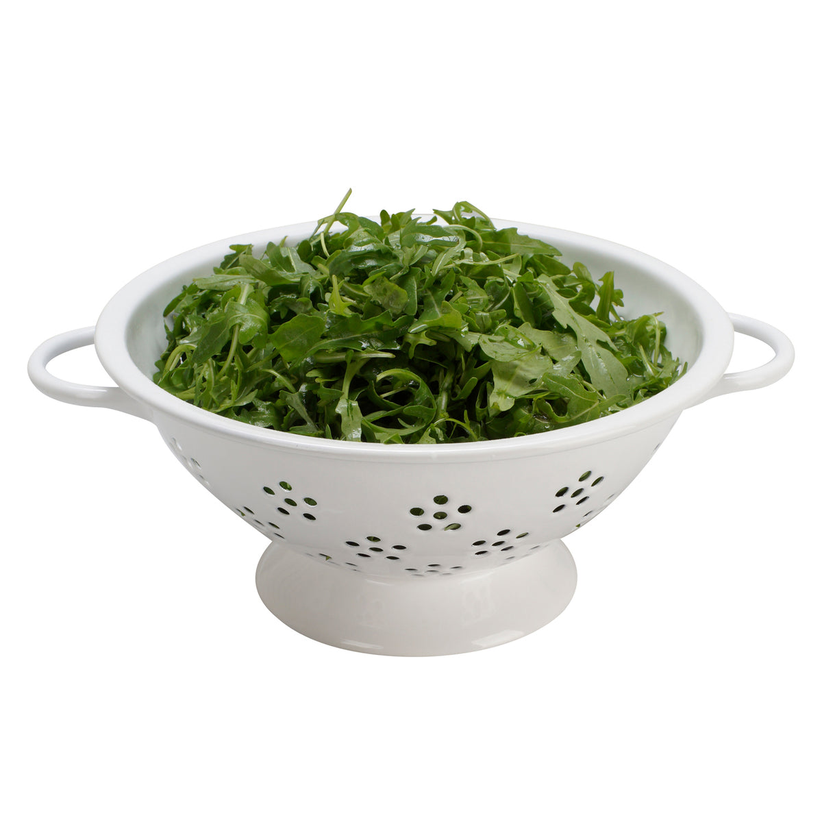 White HONEYWARE colander with 1.5-liter capacity, featuring a perforated design for draining pasta and vegetables.