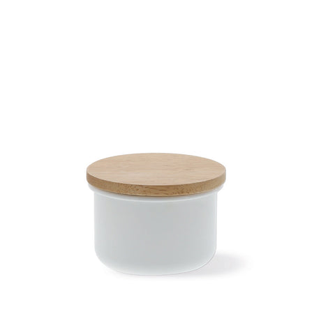 HONEYWARE white storage jar with wooden lid, 420ml, for kitchen pantry storage and organization