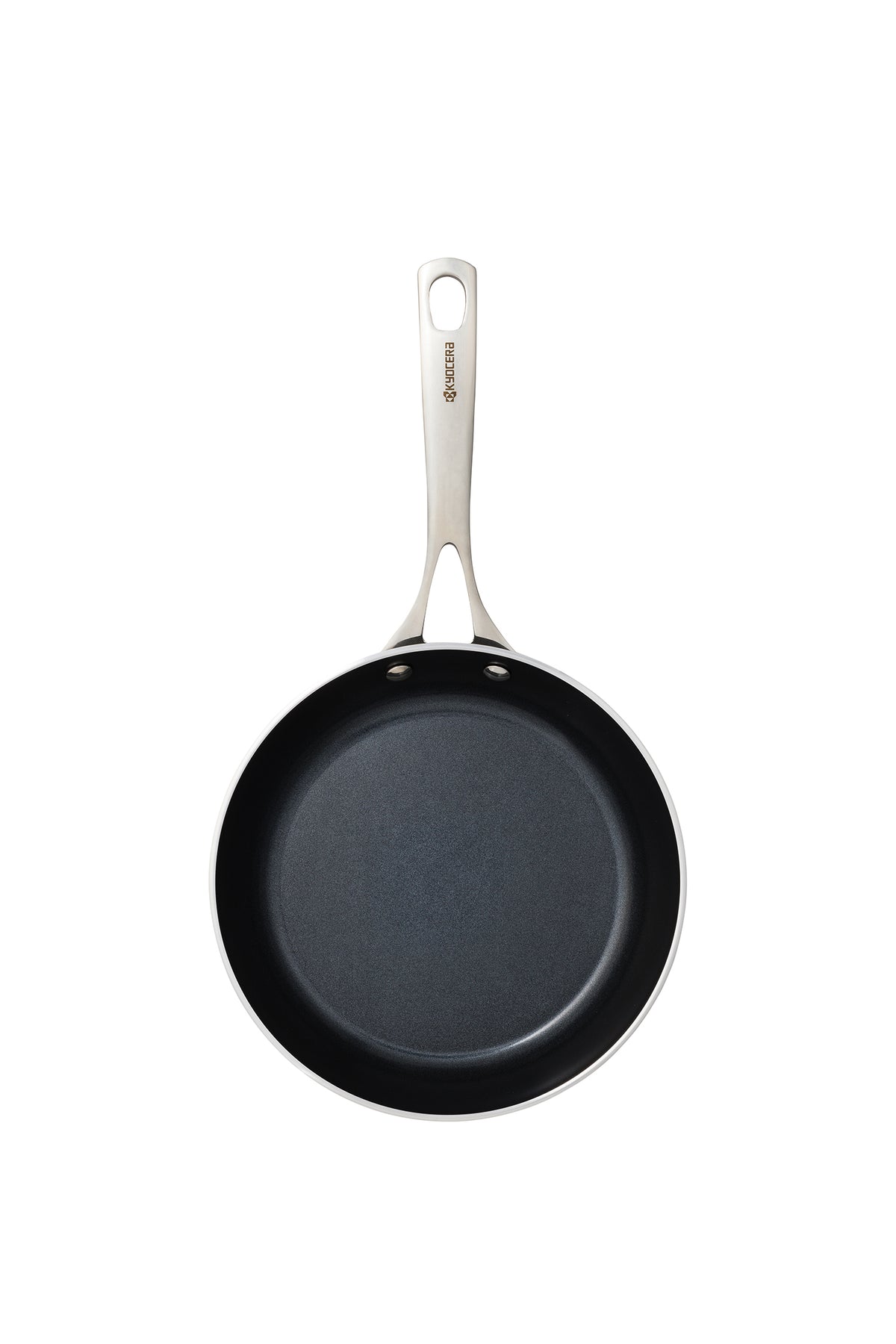 Kyocera ceramic frying pan in black with a non-stick surface, ideal for healthy cooking and easy cleaning.