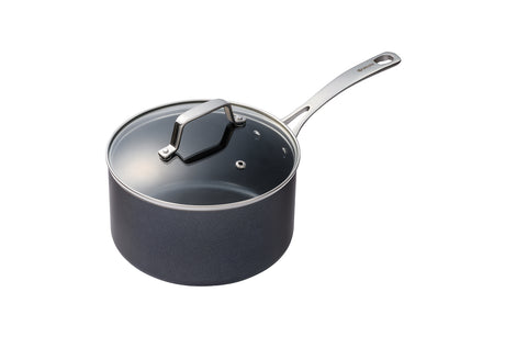 Kyocera ceramic cooking pot in black, durable kitchen cookware with a sleek design and sturdy handle.
