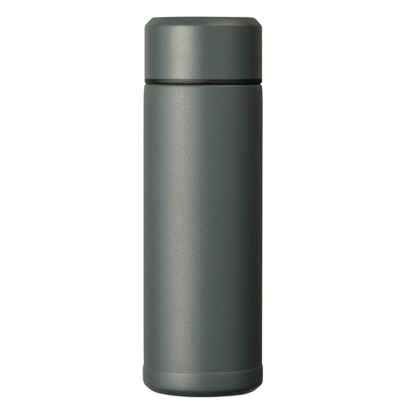 KYOCERA Slim Mug insulated bottle in gray, compact design with a screw-top lid, perfect for hot and cold beverages.