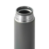 Kyocera slim gray insulated bottle, Isolierflasche, with a sleek design and secure lid for hot and cold beverages.