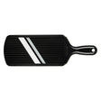 KYOCERA black julienne vegetable peeler hobel with stainless steel blade for preparing garnishes and salads.