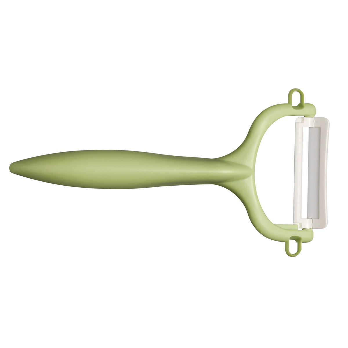 KYOCERA double-sided green vegetable peeler with sharp dual blades for efficient peeling and easy handling.