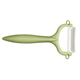 KYOCERA double-sided green vegetable peeler with sharp dual blades for efficient peeling and easy handling.