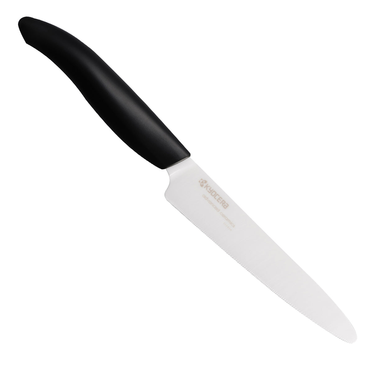 KYOCERA ceramic knife in black with sleek handle, ideal for precision cutting and kitchen prep.