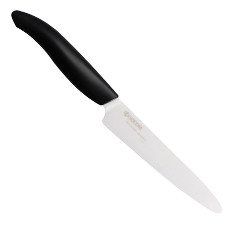 KYOCERA ceramic knife in black with sleek handle, ideal for precision cutting and kitchen prep.