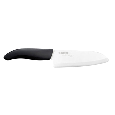 KYOCERA ceramic knife with black handle, sharp kitchen cutting tool for precise slicing and food preparation.