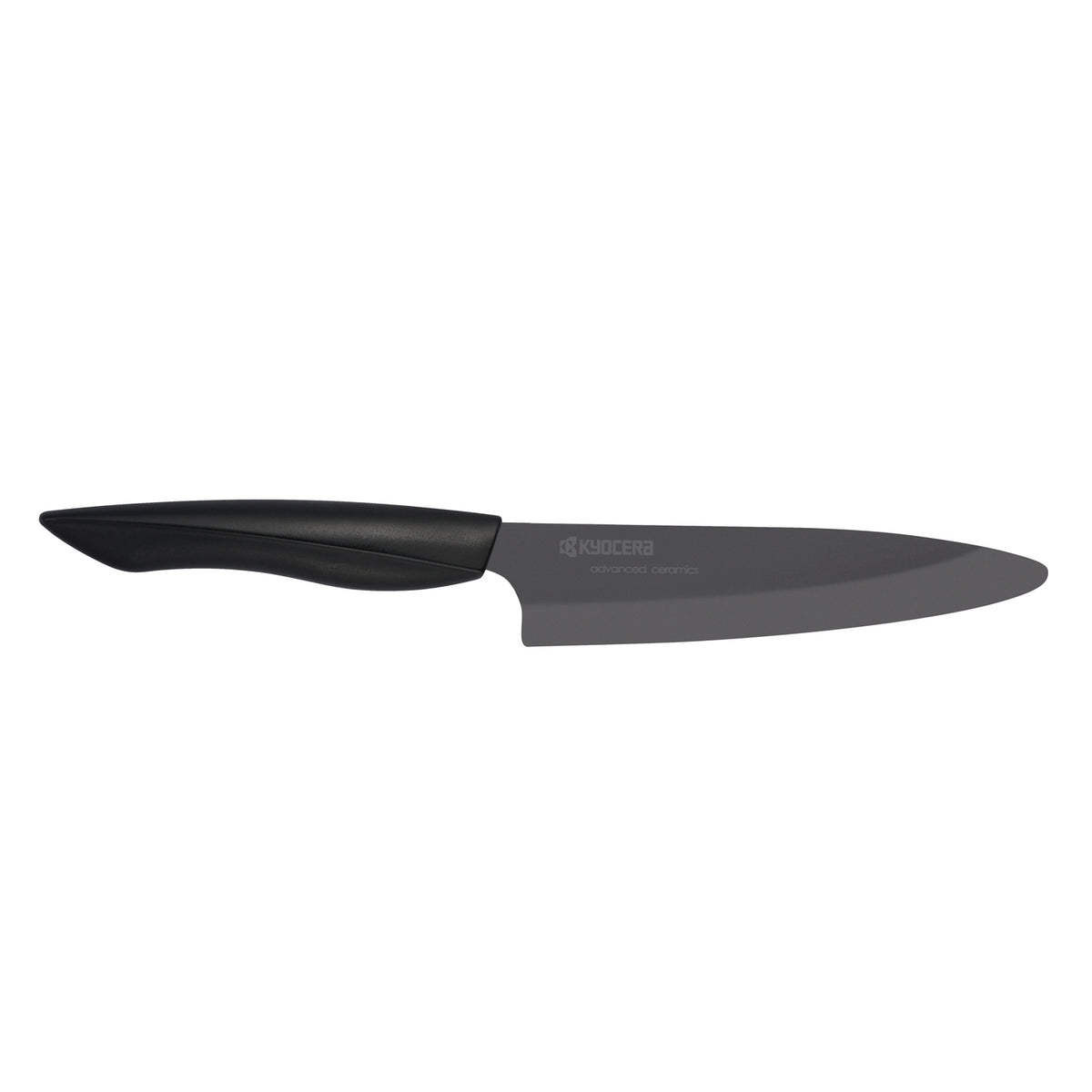 KYOCERA black ceramic kitchen knife with a sleek handle, ideal for precision cutting and slicing in the kitchen.