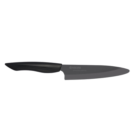 KYOCERA black ceramic kitchen knife with a sleek handle, ideal for precision cutting and slicing in the kitchen.