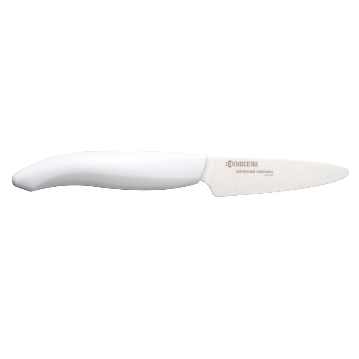 KYOCERA ceramic peeling knife with white handle and blade, ideal for precise kitchen peeling tasks