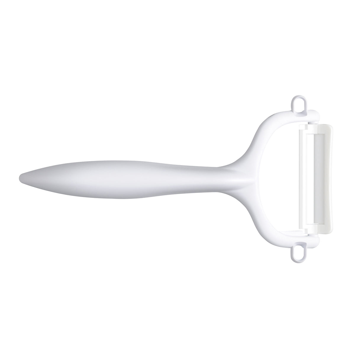 KYOCERA double-sided vegetable peeler with green handle, featuring sharp dual blades for efficient peeling and peeling tasks.